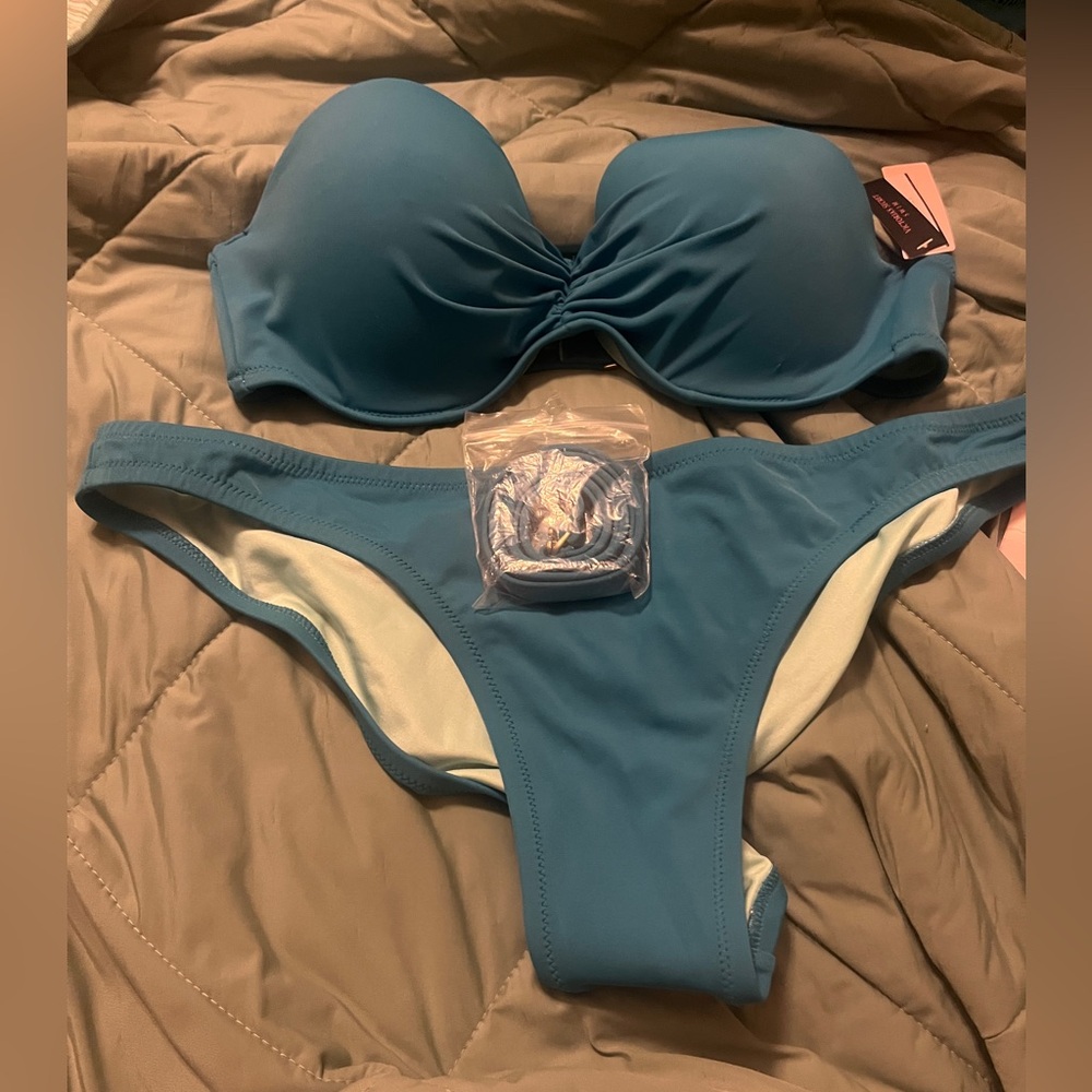 Victoria’s Secret Blue Strapless Bikini Set 36c top/ xl bottom set